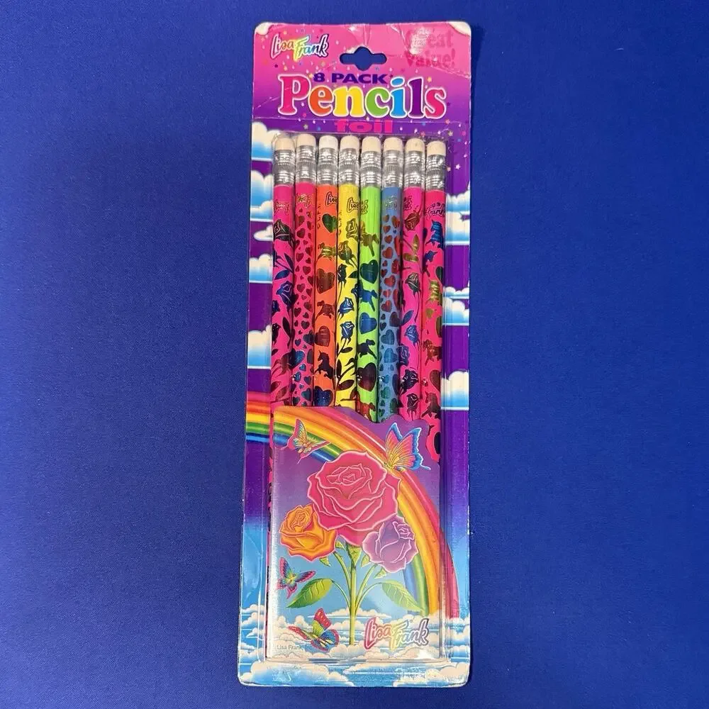 Lisa Frank 8 Foil Pencils Unopened Vintage 1990's Rose Butterfly Rainbow Pattern